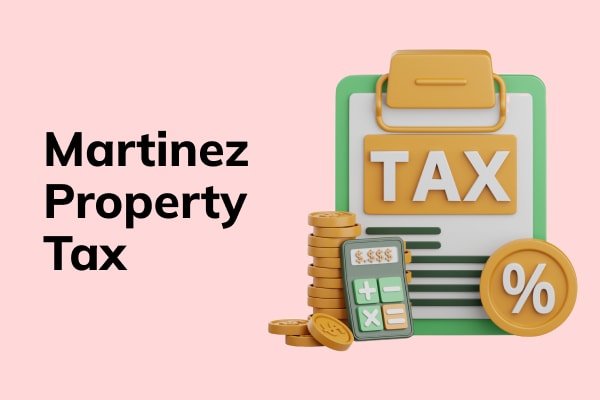 3d tax icon on a colorful background and text that reads Martinez property tax