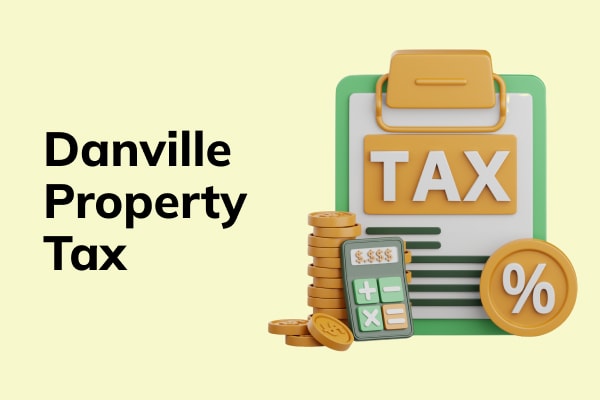 3d tax icon on a colorful background and text that reads Danville property tax